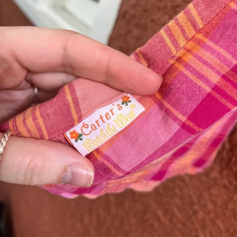 Baby Girl Vintage Carter’s Pink Plaid Embroidered Flower Dress Size 18 Months